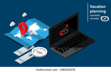 Isometric tour planning concept vector illustration.