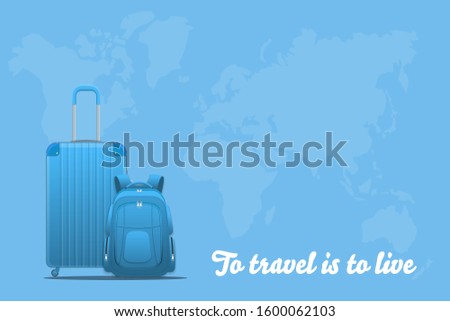 Isometric Tourism and Booking App concept. Travel equipment and luggage on a mobile laptop touch screen. Travel and tourism background.