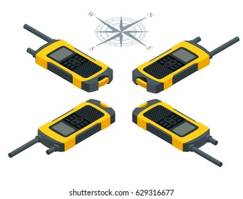 Isometric Tourist Navigator. GPS application. Flat 3d vector illustration 