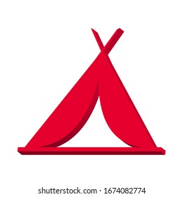Isometric Tourist tent icon, pink isolated on white background. Camping symbol. Vector Illustration