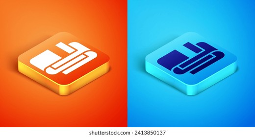 Isometric Towel stack icon isolated on orange and blue background.  Vector