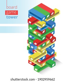 Isometric tower made with colored cubes, board game, made in vectors