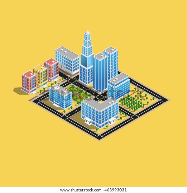 Isometric Town Infographic Town 3d Town Stock Vector (Royalty Free ...