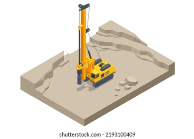 Isometric Track Drilling Machine. Drilling Tractor Working in the Mine. Mining Quarry, Mine. Equipment for high-mining industry.