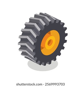 Isometric tractor wheel. Vector illustration. Icon isolated on white background. Heavy duty truck wheel.