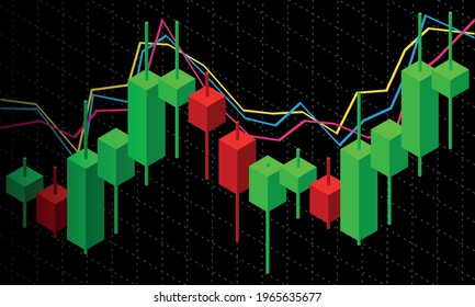 Isometric trading graph vector illustration. Stock market concept.