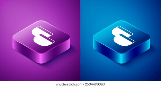Isometric Traditional Chinese tea ceremony icon isolated on blue and purple background. Teapot with cup. Square button. Vector