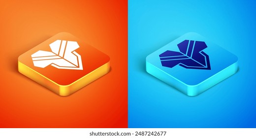 Isometric Traditional mexican poncho clothing icon isolated on orange and blue background.  Vector