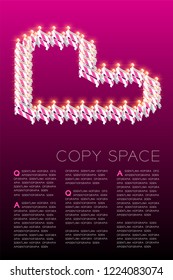 Isometric traffic barriers with light, Love Heart symbol shape concept design illustration isolated on pink gradients background with copy space, Editable stroke