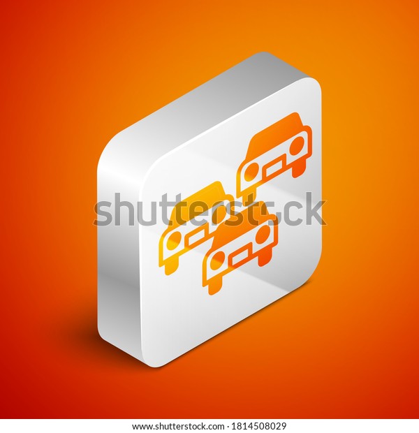 Isometric\
Traffic jam on the road icon isolated on orange background. Road\
transport. Silver square button.\
Vector.