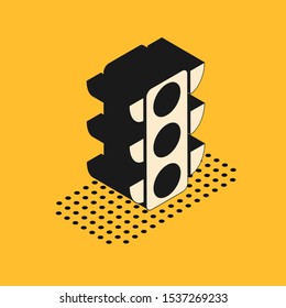 Isometric Traffic light icon isolated on yellow background.  Vector Illustration
