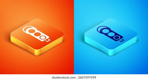 Isometric Traffic light icon isolated on orange and blue background.  Vector