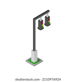 Luz de tráfico isométrica en el fondo
