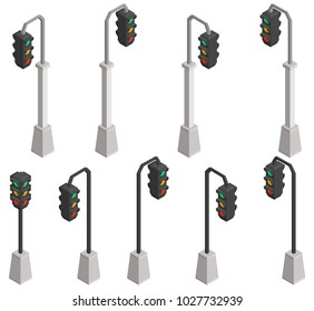 isometric traffic lights a selection of iron and concrete vector