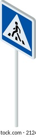 Isometric Traffic Sign. Pedestrian Crossing Road Symbol