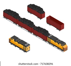 Isometric Train Coal And Mining Cargo Vector Illustration Background