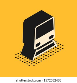 Isometric Train icon isolated on yellow background. Public transportation symbol. Subway train transport. Metro underground.  Vector Illustration