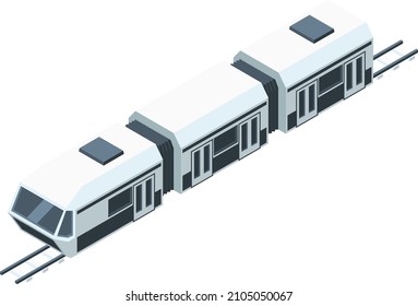 Isometric train on rails. Railway subway city transport