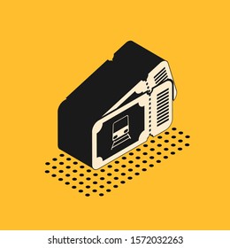 Isometric Train ticket icon isolated on yellow background. Travel by railway.  Vector Illustration
