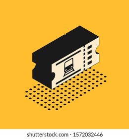 Isometric Train ticket icon isolated on yellow background. Travel by railway.  Vector Illustration