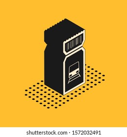 Isometric Train ticket icon isolated on yellow background. Travel by railway.  Vector Illustration