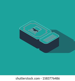 Isometric Train ticket icon isolated on green background. Travel by railway.  Vector Illustration