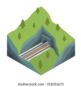 Isometric Train Tunnel In The Rock.