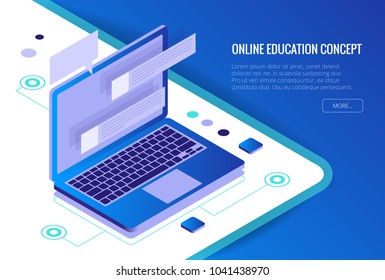 Isometric Training, Online Learning, Webinar, Online Education, Business Training. Flat Vector Illustration Knowledge Expertise Intelligence Learn Concept