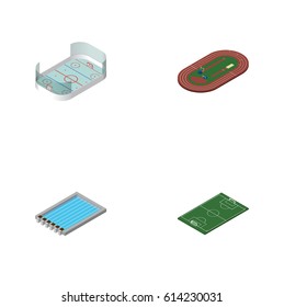 Isometric Training Set Of Ice Games, Run Stadium, Basin And Other Vector Objects. Also Includes Hockey, Playground, Ice Elements.