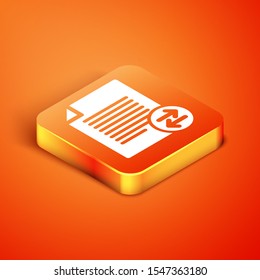 Isometric Transfer files icon isolated on orange background. Copy files, data exchange, backup, PC migration, file sharing concepts.  Vector Illustration