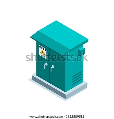 isometric transformer box in color on a white background, electricity networks and clean energy