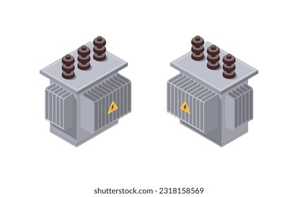 Isometric Transformer. Electric Energy Factory. Vector Illustration