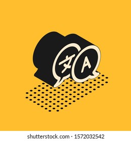 Isometric Translator icon isolated on yellow background. Foreign language conversation icons in chat speech bubble. Translating concept.  Vector Illustration