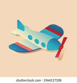 Isometric transport. Cute toy plane. 3D vector airplane for your web design, icon, gift goods,  toy store site, children game and book. Fun and cartoon style.