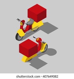Isometric transport icon. Motorcycle, bike, motorbike, scooter.