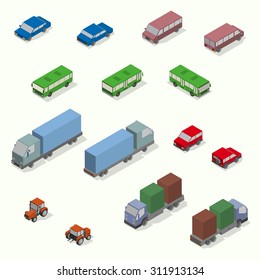 Isometric transport icon set.  Simple flat. Vector