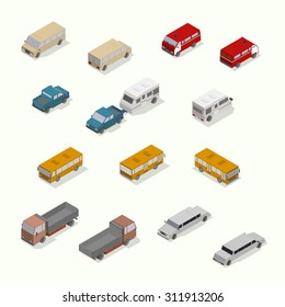Conjunto de iconos de transporte isométrico.  Simple y plano. Vector