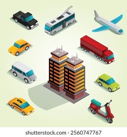 isometric transport infographics appartment city scape