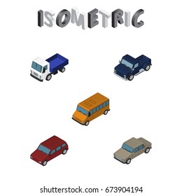 Isometric Transport Set Of Auto, Car, Suv And Other Vector Objects. Also Includes Drive, Bus, Lorry Elements.
