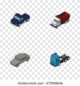 Isometric Transport Set Of Auto, Freight, Suv And Other Vector Objects. Also Includes Auto, Sedan, Lorry Elements.