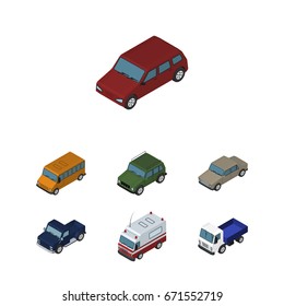 Isometric Transport Set Of Car, Auto, Autobus And Other Vector Objects. Also Includes Suv, Truck, Aid Elements.