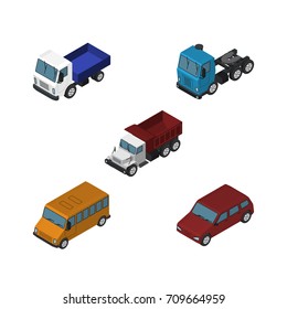 Isometric Transport Set Of Car, Truck, Freight And Other Vector Objects. Also Includes Bus, Lorry, Auto Elements.