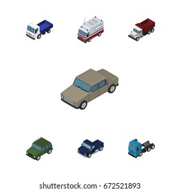 Isometric Transport Set Of First-Aid, Auto, Armored And Other Vector Objects. Also Includes Auto, Lorry, Freight Elements.