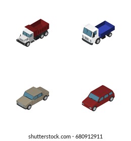 Isometric Transport Set Of Freight, Auto, Lorry And Other Vector Objects. Also Includes Sedan, Car, Drive Elements.