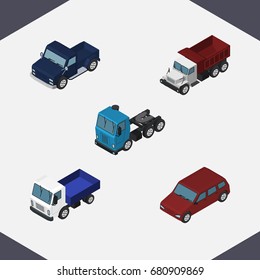 Isometric Transport Set Of Freight, Car, Suv And Other Vector Objects. Also Includes Drive, Car, Transport Elements.
