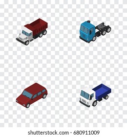 Isometric Transport Set Of Freight, Car, Truck And Other Vector Objects. Also Includes Truck, Sedan, Drive Elements.