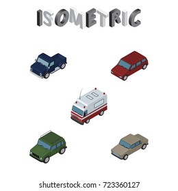 Isometric Transport Set Of Suv, Auto, Car And Other Vector Objects. Also Includes Ambulance, Sedan, Pickup Elements.
