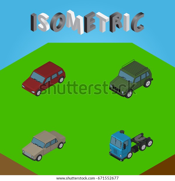 Isometric Transport\
Set Of Truck, Armored, Car And Other Vector Objects. Also Includes\
Car, Suv, Sedan\
Elements.