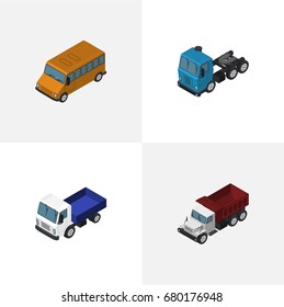 Isometric Transport Set Of Truck, Lorry, Autobus And Other Vector Objects. Also Includes Transport, Motor, Auto Elements.