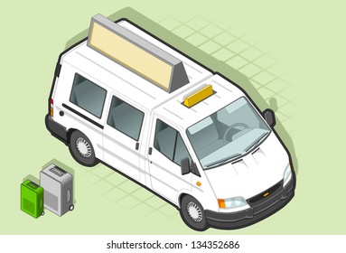 Isometric Transport White Taxi Van In Front View